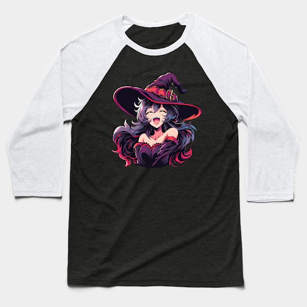 Cute Anime Halloween Witch Smiling Baseball T-Shirt by Daytone